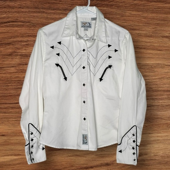 Cowgirl Panhandle Slim Retro White and Black Button Down Top - Picture 2 of 7